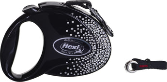 Vodítko FLEXI GLAM Splash Crystal M, černé, pás 5m pro psy do 25kg.
