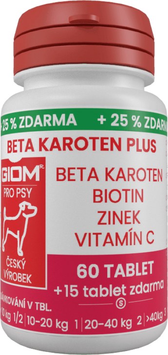 Giom S, Beta-karoten plus, 60 tbl + 25 % zdarma, podpora zdravé srsti a imunity.