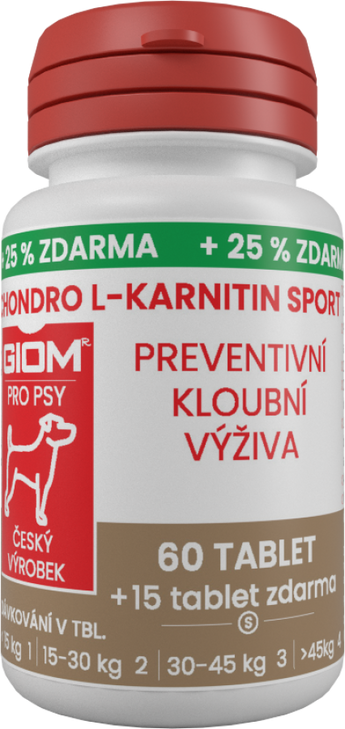 Giom S, Chondro L-karnitin SPORT, 60 tbl + 25 % zdarma, podpora kloubů pro aktivní psy.