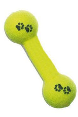 Hračka pes Tenisová činka, 20 cm, žlutá, hračka ve tvaru činky pro aportování.