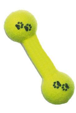 Hračka pes Tenisová činka, 20 cm, žlutá, hračka ve tvaru činky pro aportování.