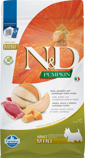 N&D Pumpkin DOG Adult Mini Duck & Cantaloupe melon, 2 kg, krmivo s kachnou pro malé psy.