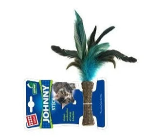 Hračka kočka GiGwi Johnny Stick Catnip s modrými peří