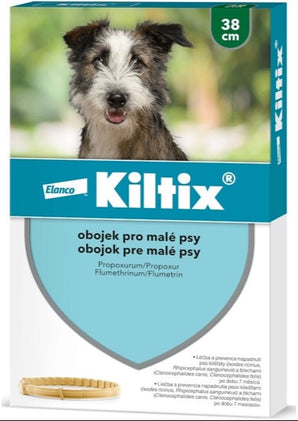 Kiltix 38 cm – antiparazitární obojek pro malé psy, ochrana proti blechám a klíšťatům až 7 měsíců.