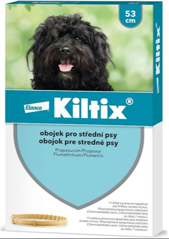 Kiltix 53 cm – antiparazitární obojek pro střední psy, ochrana proti blechám a klíšťatům až 7 měsíců.