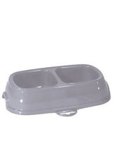 Miska plast, dvojmiska, kočka, protiskluz, 2x200 ml, šedá, stylová miska.