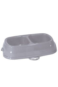 Miska plast, dvojmiska, kočka, protiskluz, 2x200 ml, šedá, stylová miska.
