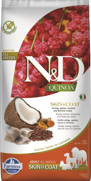 N&D Quinoa DOG Skin & Coat, Herring, all breeds, 7 kg, výživné krmivo.