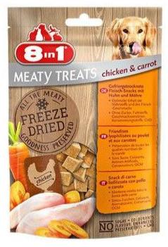 Pochoutka 8in1 Meaty Treats FD Chicken/Carrots 50g – Masové pamlsky pro psy s kuřetem a mrkví, balení 50g