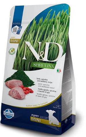 N&D SPIRULINA DOG Puppy Mini, Lamb & Wolfberry, 2 kg, výživné krmivo pro malé štěňata.