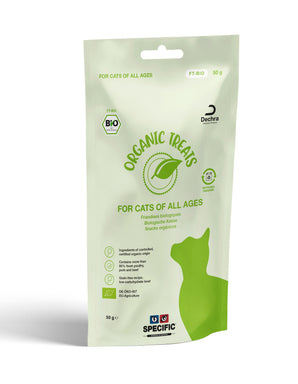 Bio pochoutky FT-BIO Organic Treats 8x50g v ekologickém balení.