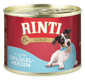 Rinti Dog Gold konzerva drůbeží srdíčka 185g - Konzerva pro psy s drůbežími srdíčky, bohatá na bílkoviny.