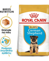 Royal Canin Breed Německý Ovčák Junior 12kg – Krmivo pro štěňata německých ovčáků, podpora zdraví kloubů a trávení, balení 12kg.