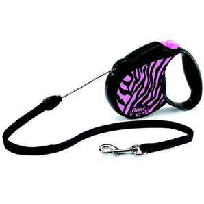 Vodítko FLEXI Safari zebra M, lanko 5m pro psy do 20kg, růžová barva.