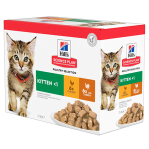 Hill's Science Plan Feline Kitten Chicken&Turkey 12 x 85g – Krmivo s kuřecím a krůtím pro zdravý růst koťat, balení 12 x 85g.