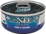 N&D CAT OCEAN Adult Tuna & Salmon, 70 g, výživné krmivo s tuňákem a lososem.