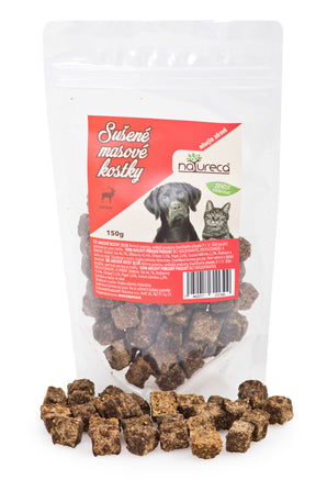 NATURECA pochoutka Masové kostky Jelen 100% maso 150g - balení lahodných jeleních kostek pro psy.