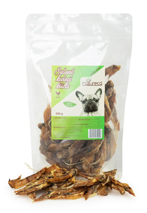 Pochoutka pro psy Natureca, sušená kuřecí křídla, balení 250g.