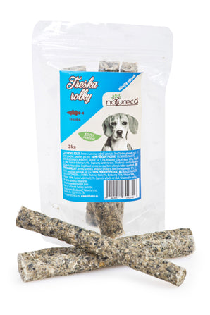 Pochoutka pro psy z tresčí kůže, sušená, 50g balení