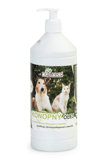Konopný olej Natureca pure 1L v lahvi.
