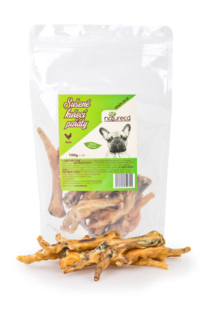 Pochoutka pro psy Natureca, sušené kuřecí pařáty 100g.