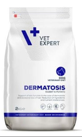 Dietní krmivo VetExpert VD 4T Dermatosis s králíkem a bramborami pro psy s kožními potížemi, 2 kg.