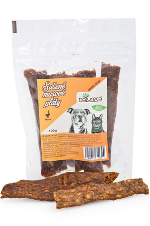 NATURECA pochoutka Masové pláty Husa 100%maso 100g, balení 100g, přírodní masová pochoutka pro psy, vysoký obsah bílkovin, bez umělých přísad.