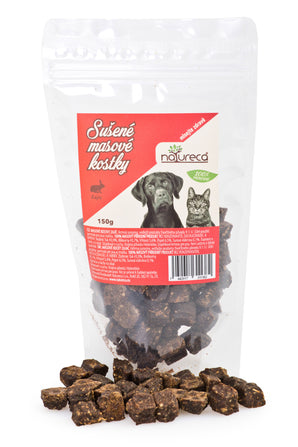 Pochoutka pro psy Natureca Masové kostky Zajíc 100% maso 150g.