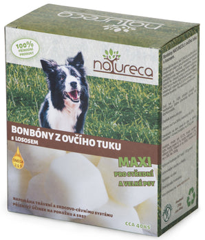 Bonbóny z ovčího tuku s lososem Maxi 250g od NATURECA, zdravá pochoutka pro psy.