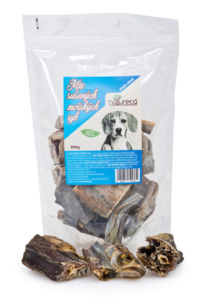 Pochoutka Mix mořských ryb sušené 200g od NATURECA, balení zdravých a chutných sušených ryb pro psy.