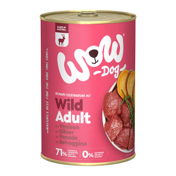 WOW konzerva Zvěřina s batáty Adult 400g - konzerva pro dospělé psy s zvěřinou a batáty, podporuje trávení a zdraví pleti.