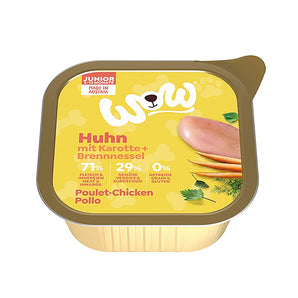 WOW Kuřecí s karotkou Junior paštika 150g - paštika pro štěňata s kuřecím a karotkou, podpora zdravého růstu.