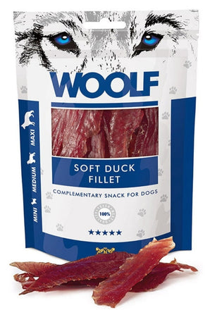 WOOLF pochoutka soft duck fillet 100g - Měkké pamlsky z kachního filé pro psy, ideální pro zdraví kloubů a zubů.