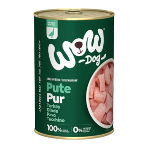 WOW konzerva PUR Krocan monoprotein 400g - monoproteinová konzerva s krocanem, vhodná pro psy s citlivým trávením.