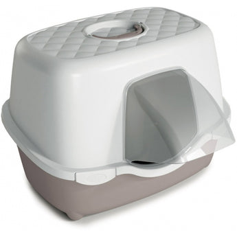 Krytá kočičí toaleta SMART OUTDOOR v béžové barvě.